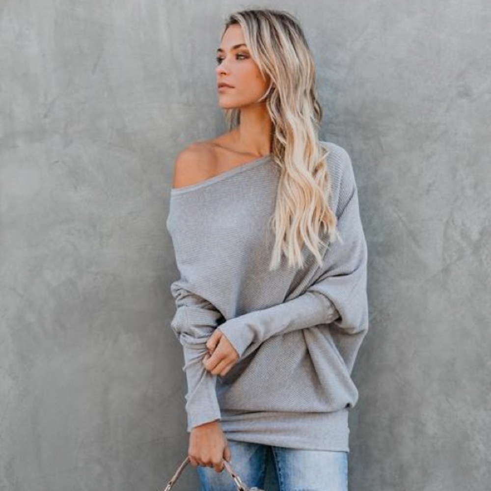 Heathered Grey On or Off the Shoulder Knit Top - Picture 6 of 8